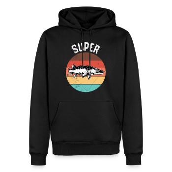 Hecht Angler Outfit SUPER HECHT Lustiges Angeln - Männer Premium Bio Hoodie - Schwarz - Vorne - Nico (187cm)