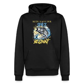 Angler RUTE RAUS DER SPASS BEGINNT Lustiges - Männer Premium Bio Hoodie - Schwarz - Vorne - Nico (187cm)