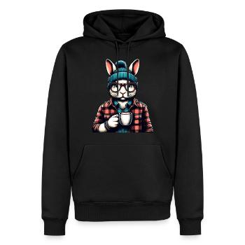Lapin aimant le café avec verres et capuchon - Sweat à capuche Premium bio Homme - noir - Devant - Nico (187cm)
