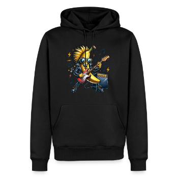 Rockende Banane Mit Gitarre Und Sonnenbrille - Männer Premium Bio Hoodie - Schwarz - Vorne - Nico (187cm)