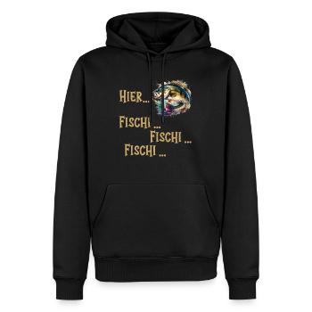 Angler HIER FISCHI FISCHI FISCHI Lustiges Angeln - Männer Premium Bio Hoodie - Schwarz - Vorne - Nico (187cm)