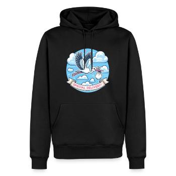 Besondere Lieferung Storch Wolken Himmel - Männer Premium Bio Hoodie - Schwarz - Vorne - Nico (187cm)