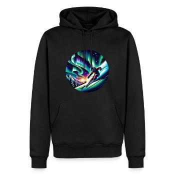 Ski aventureux sous les aurores boréales - Sweat à capuche Premium bio Homme - noir - Devant - Nico (187cm)
