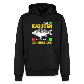 Angler KARPFEN RUFT AN MUSS LOS! Lustiges Karpfen - Männer Premium Bio Hoodie - Schwarz - Vorne - Nico (187cm)