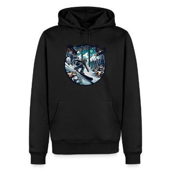 Aventure en snowboard dans la nature sauvage avec des loups et - Sweat à capuche Premium bio Homme - noir - Devant - Nico (187cm)