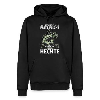 Hecht Angeln FISCHERS FRITZE FISCHT FRISCHE HECHTE - Männer Premium Bio Hoodie - Schwarz - Vorne - Nico (187cm)