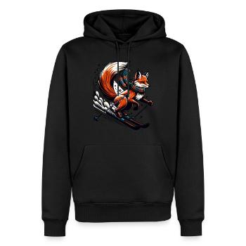 Fox on skis with scarf in winter - Men’s Premium Organic Hoodie - black - Front - Nico (187cm)