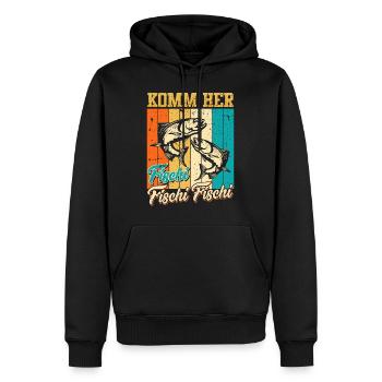 Angler KOMM HER FISCHI FISCHI FISCHI Lustiges - Männer Premium Bio Hoodie - Schwarz - Vorne - Nico (187cm)