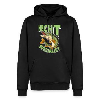Angler Outfit HECHT SPEZIALIST Lustiges Angeln - Männer Premium Bio Hoodie - Schwarz - Vorne - Nico (187cm)