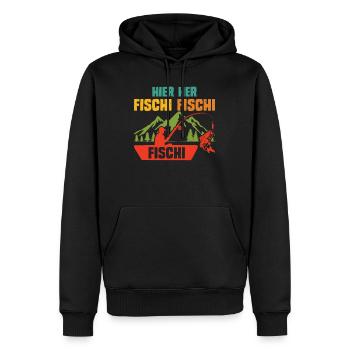 Angler HIER HER FISCHI FISCHI FISCHI Lustiges - Männer Premium Bio Hoodie - Schwarz - Vorne - Nico (187cm)