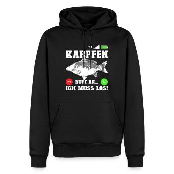 Angler KARPFEN RUFT AN MUSS LOS! Lustiges Karpfen - Männer Premium Bio Hoodie - Schwarz - Vorne - Nico (187cm)