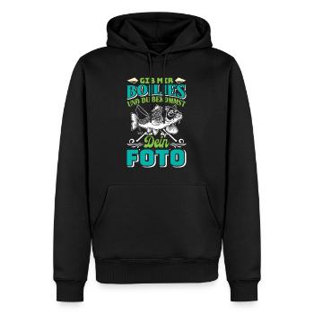 Angler Outfit GIB MIR BOILIES UND DU BEKOMMST FOTO - Männer Premium Bio Hoodie - Schwarz - Vorne - Nico (187cm)