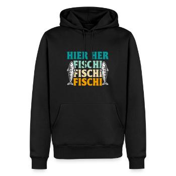 Angler HIER HER FISCHI FISCHI FISCHI Lustiges - Männer Premium Bio Hoodie - Schwarz - Vorne - Nico (187cm)