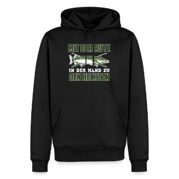 Hecht Angler MIT DER RUTE IN DER HAND ZU DEN - Männer Premium Bio Hoodie - Schwarz - Vorne - Nico (187cm)