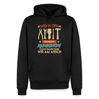 Opi WENN OPA ES NICHT REPARIEREN KANN SIND WIR AM - Männer Premium Bio Hoodie - Schwarz - Vorne - Nico (187cm)