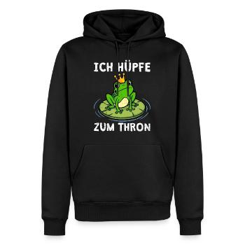 Karneval Frosch ICH HÜPFE ZUM THRON Lustiges - Männer Premium Bio Hoodie - Schwarz - Vorne - Nico (187cm)