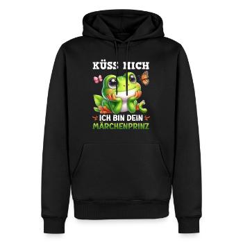 Karneval Frosch KÜSS MICH BIN DEIN MÄRCHENPRINZ - Männer Premium Bio Hoodie - Schwarz - Vorne - Nico (187cm)