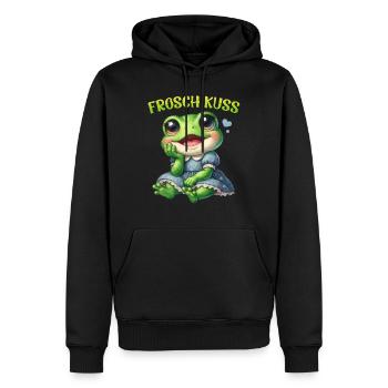 Karneval Kostüm FROSCH KUSS Lustiges Frosch - Männer Premium Bio Hoodie - Schwarz - Vorne - Nico (187cm)