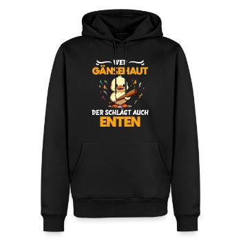Faschingskostüm WER GÄNSEHAUT DER SCHLÄGT AUCH - Männer Premium Bio Hoodie - Schwarz - Vorne - Nico (187cm)