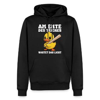 Karneval Party AM ENTE DES TEICHS WARTET LICHT - Männer Premium Bio Hoodie - Schwarz - Vorne - Nico (187cm)