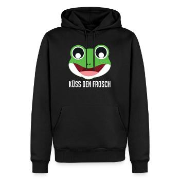Froschkostüm KÜSS DEN FROSCH Lustiges Faschings - Männer Premium Bio Hoodie - Schwarz - Vorne - Nico (187cm)