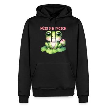 Froschkostüm KÜSS DEN FROSCH Lustiges Faschings - Männer Premium Bio Hoodie - Schwarz - Vorne - Nico (187cm)