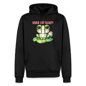 Karneval KUSS GEFÄLLIG? Lustiges Faschings - Männer Premium Bio Hoodie - Schwarz - Vorne - Nico (187cm)