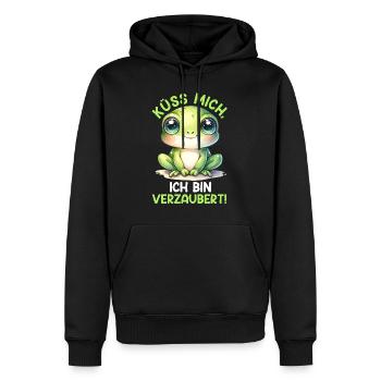 Froschkostüm KÜSS MICH ICH BIN VERZAUBERT - Männer Premium Bio Hoodie - Schwarz - Vorne - Nico (187cm)