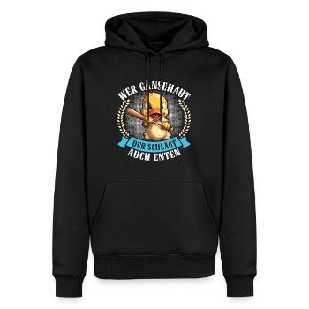 Karneval Party WER GÄNSEHAUT DER SCHLÄGT AUCH - Männer Premium Bio Hoodie - Schwarz - Vorne - Nico (187cm)
