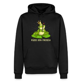 Froschkostüm KÜSS DEN FROSCH Lustiges Faschings - Männer Premium Bio Hoodie - Schwarz - Vorne - Nico (187cm)