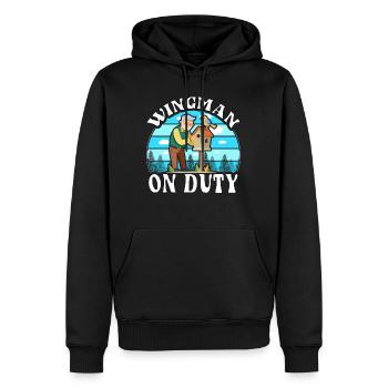 Wingman im Dienst - Männer Premium Bio Hoodie - Schwarz - Vorne - Nico (187cm)