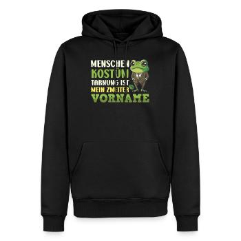 Froschkostüm MENSCHEN KOSTÜM TARNUNG MEIN VORNAME - Männer Premium Bio Hoodie - Schwarz - Vorne - Nico (187cm)