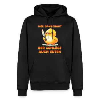 Faschingskostüm WER GÄNSEHAUT DER SCHLÄGT AUCH - Männer Premium Bio Hoodie - Schwarz - Vorne - Nico (187cm)