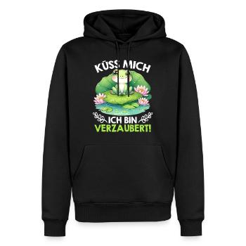Froschkostüm KÜSS MICH ICH BIN VERZAUBERT - Männer Premium Bio Hoodie - Schwarz - Vorne - Nico (187cm)