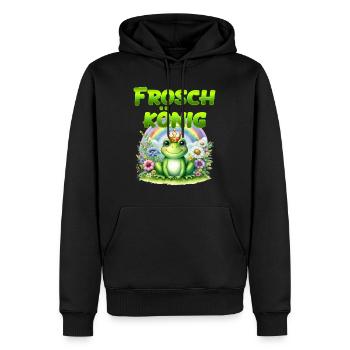 FROSCHKÖNIG Lustiges Karneval Frosch Kostüm - Männer Premium Bio Hoodie - Schwarz - Vorne - Nico (187cm)
