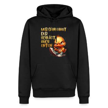 Entenkostüm WER GÄNSEHAUT DER SCHLÄGT AUCH - Männer Premium Bio Hoodie - Schwarz - Vorne - Nico (187cm)
