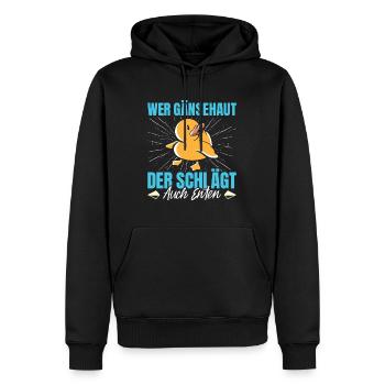 Faschingskostüm WER GÄNSEHAUT DER SCHLÄGT ENTEN - Männer Premium Bio Hoodie - Schwarz - Vorne - Nico (187cm)