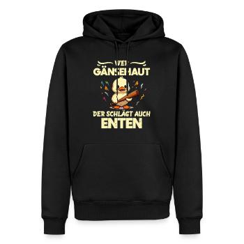 Faschingskostüm WER GÄNSEHAUT DER SCHLÄGT AUCH - Männer Premium Bio Hoodie - Schwarz - Vorne - Nico (187cm)
