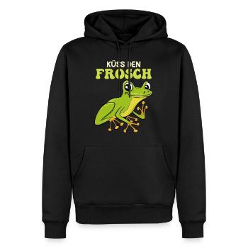 Froschkostüm KÜSS DEN FROSCH Lustiges Faschings - Männer Premium Bio Hoodie - Schwarz - Vorne - Nico (187cm)