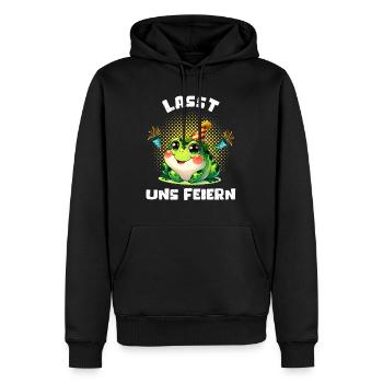 Froschkostüm LASST UNS FEIERN Lustiges Karneval - Männer Premium Bio Hoodie - Schwarz - Vorne - Nico (187cm)