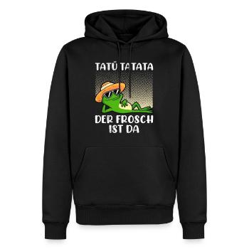 Faschings Kostüm TATÜ TATATA DER FROSCH IST DA - Männer Premium Bio Hoodie - Schwarz - Vorne - Nico (187cm)