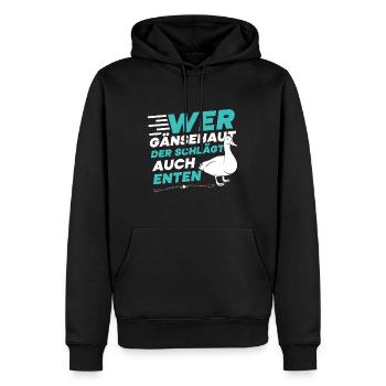 Faschingskostüm WER GÄNSEHAUT DER SCHLÄGT ENTEN - Männer Premium Bio Hoodie - Schwarz - Vorne - Nico (187cm)