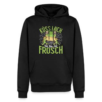 Karneval Party Frosch KÜSS MICH BIN EIN FROSCH - Männer Premium Bio Hoodie - Schwarz - Vorne - Nico (187cm)