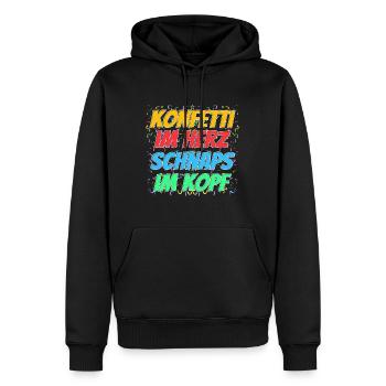 Des confettis dans le cœur, du schnaps dans la tête – le dicton de la fête - Sweat à capuche Premium bio Homme - noir - Devant - Nico (187cm)