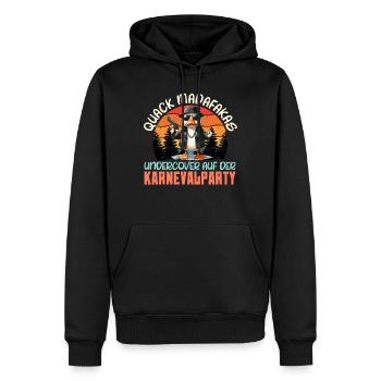 Karneval Ente QUACK MADAFAKAS UNDERCOVER AUF - Männer Premium Bio Hoodie - Schwarz - Vorne - Nico (187cm)