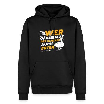 Faschingskostüm WER GÄNSEHAUT DER SCHLÄGT ENTEN - Männer Premium Bio Hoodie - Schwarz - Vorne - Nico (187cm)