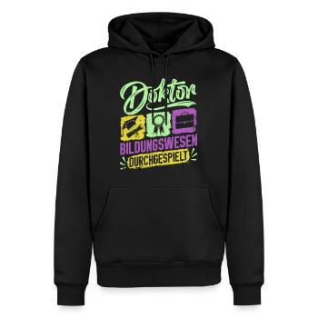 Doktortitel DOKTOR BILDUNGSWESEN DURCHGESPIELT - Männer Premium Bio Hoodie - Schwarz - Vorne - Nico (187cm)