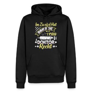 Doktortitel IM ZWEIFEL HAT FRAU DOKTOR RECHT - Männer Premium Bio Hoodie - Schwarz - Vorne - Nico (187cm)