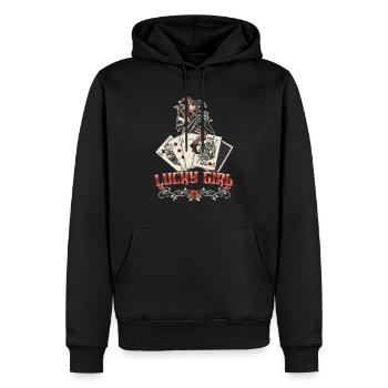 Lucky Girl Kartenspiel Joker Tattoo Style Poker - Männer Premium Bio Hoodie - Schwarz - Vorne - Nico (187cm)