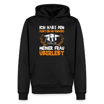 Doktor Lustig HABE DOKTORANDENWEG MEINER FRAU - Männer Premium Bio Hoodie - Schwarz - Vorne - Nico (187cm)